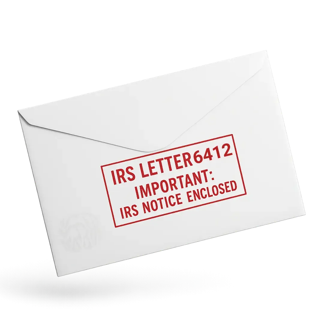 Visual representation of IRS Letter 6412, which notifies taxpayers that their filed return and refund figures have been accepted by the IRS, subject to future review or correction. Used for educational context in CryptoTaxAudit’s IRS letter explainer series.