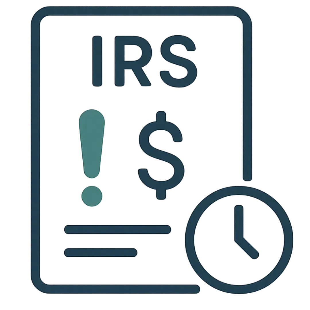 A flat vector of an IRS document with a large upward teal arrow in front, representing filing an appeal or requesting the IRS to reconsider a previous decision.