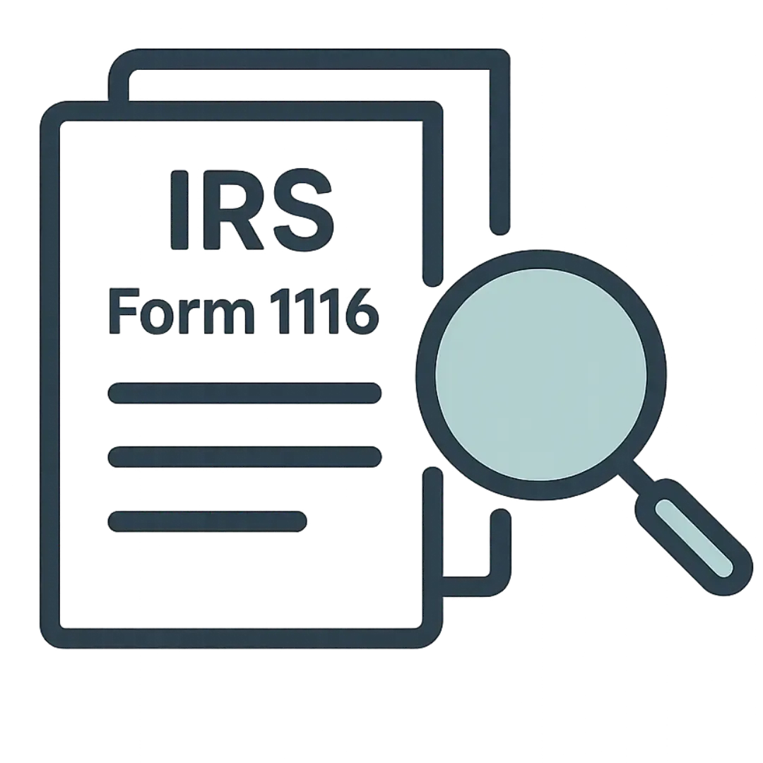 Open teal folder containing small sheets showing currency symbols and graphs, representing organized preparation of supporting documentation for foreign tax credit claims.