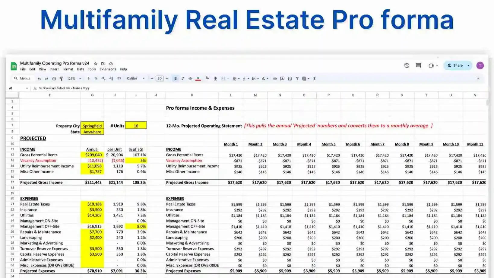 Multifamily Underwriting and pro forma templates