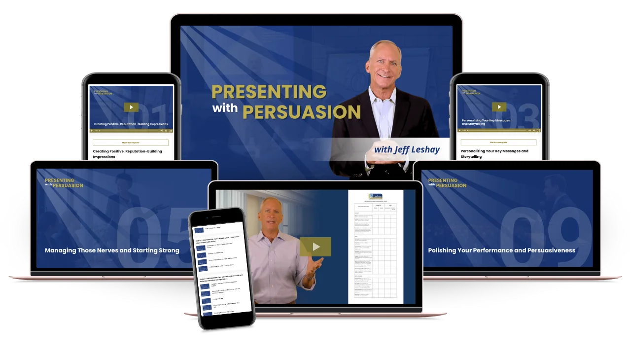 presenting with persuasion online course content displayed on computer screens