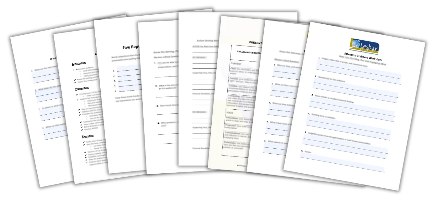 presentation skills online course workbooks laid on top of each other