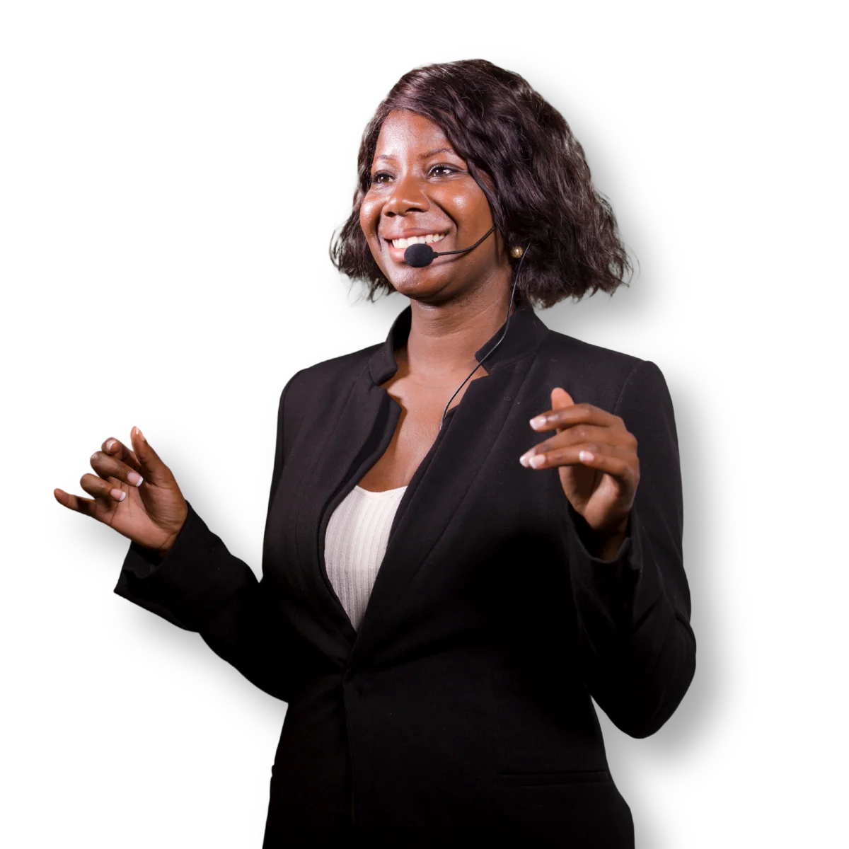 woman with a microphone doing a presentation
