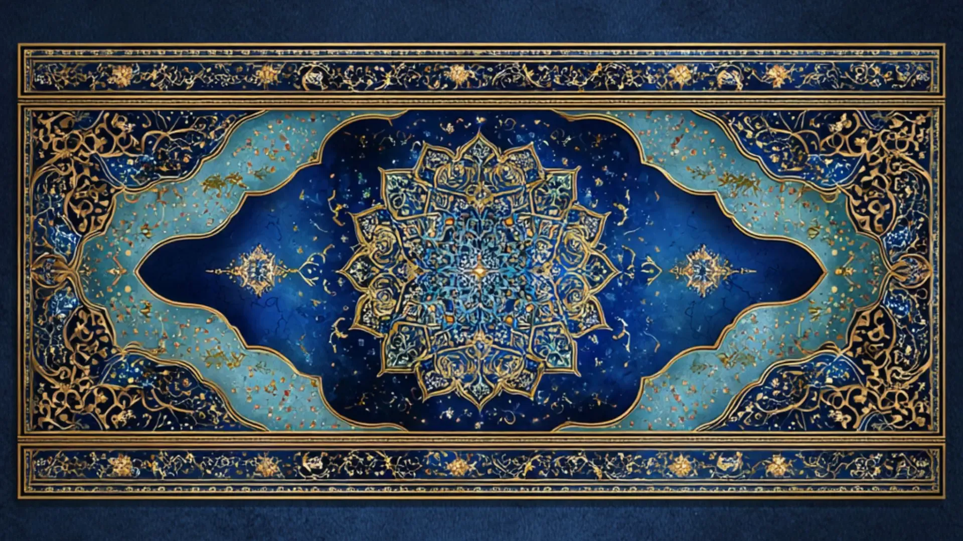 Whispers of Rumi Oracle Deck card back in blue and gold.” for accessibility.