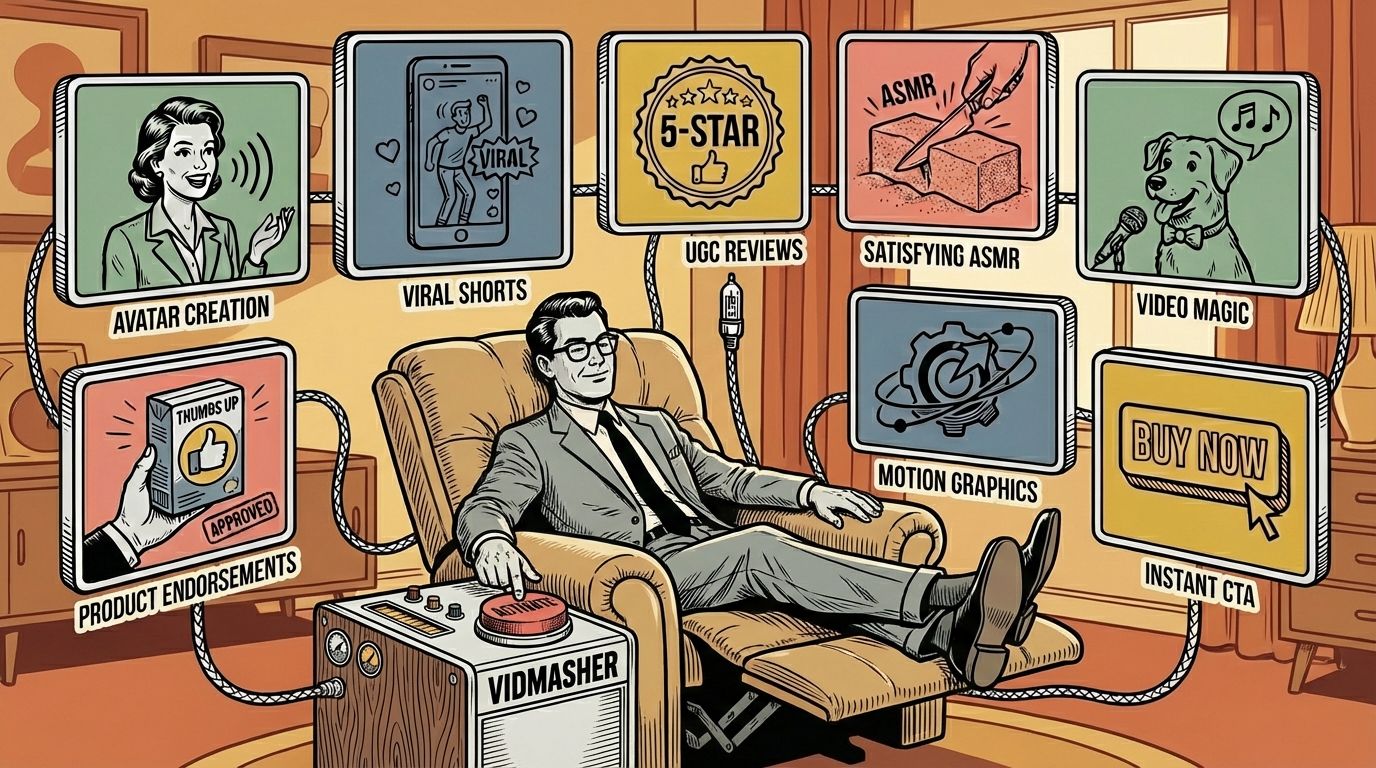 VidMasher, 7 different styles of high converting short-form videos without touching a camera.