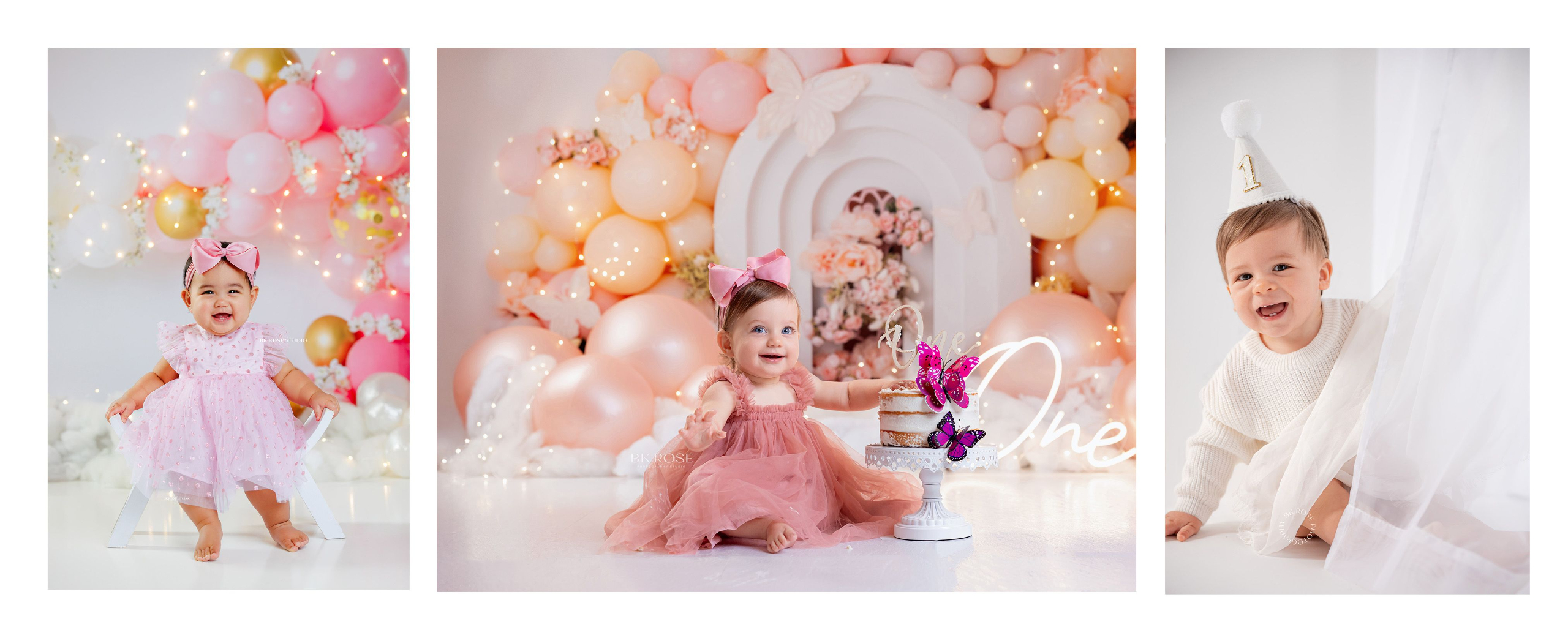 one year old baby smashing a birthday cake with cake all over hands and face