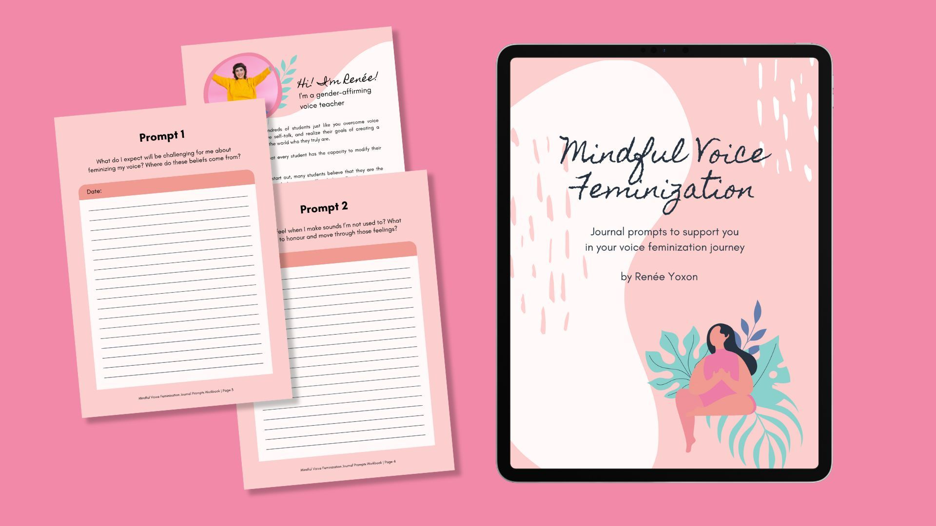 Mindful Voice Feminization journal with reflection prompts for transgender voice training