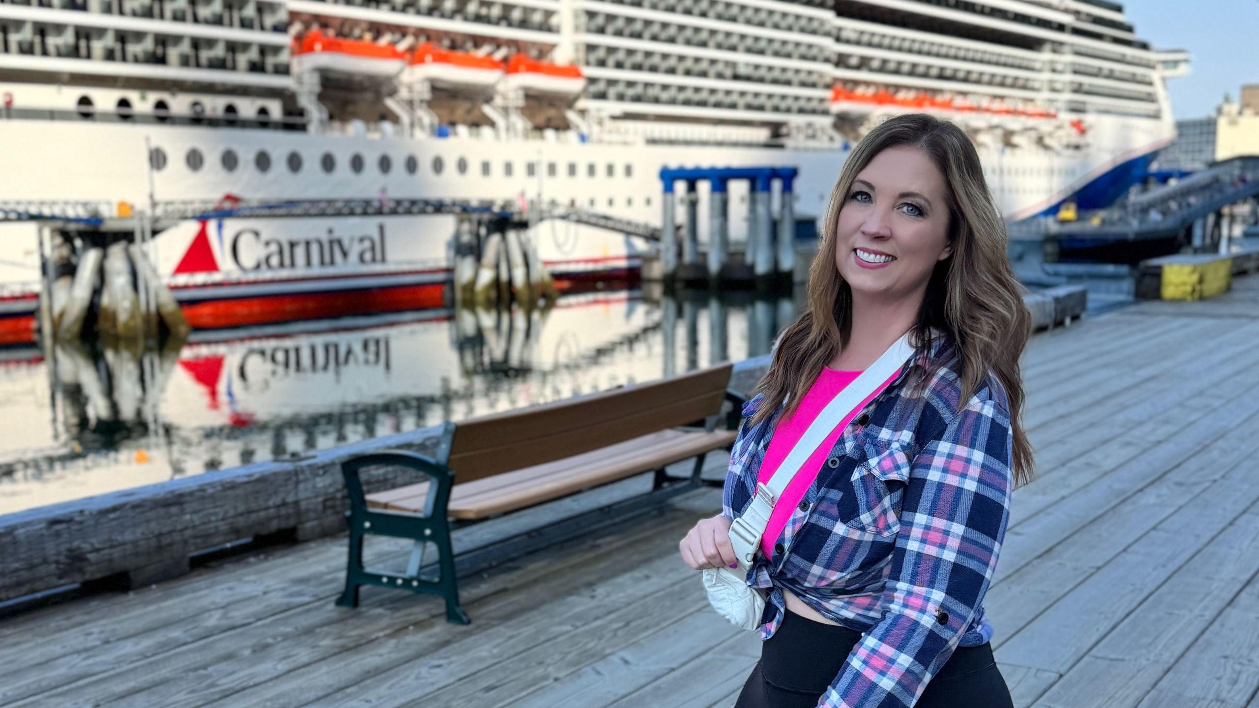 Juneau Cruise Port: Professor Melissa with a Carnival cruise ship behind her