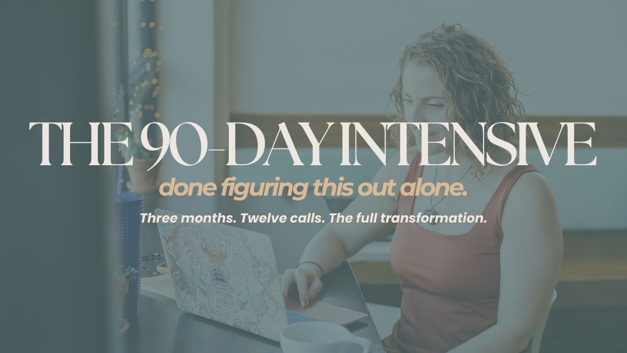 Emily Tosoni Instagram and business growth coach offering The 90-Day Intensive — a three-month 1-on-1 coaching package with twelve calls and daily WhatsApp support for women entrepreneurs ready for a full content and messaging transformation.