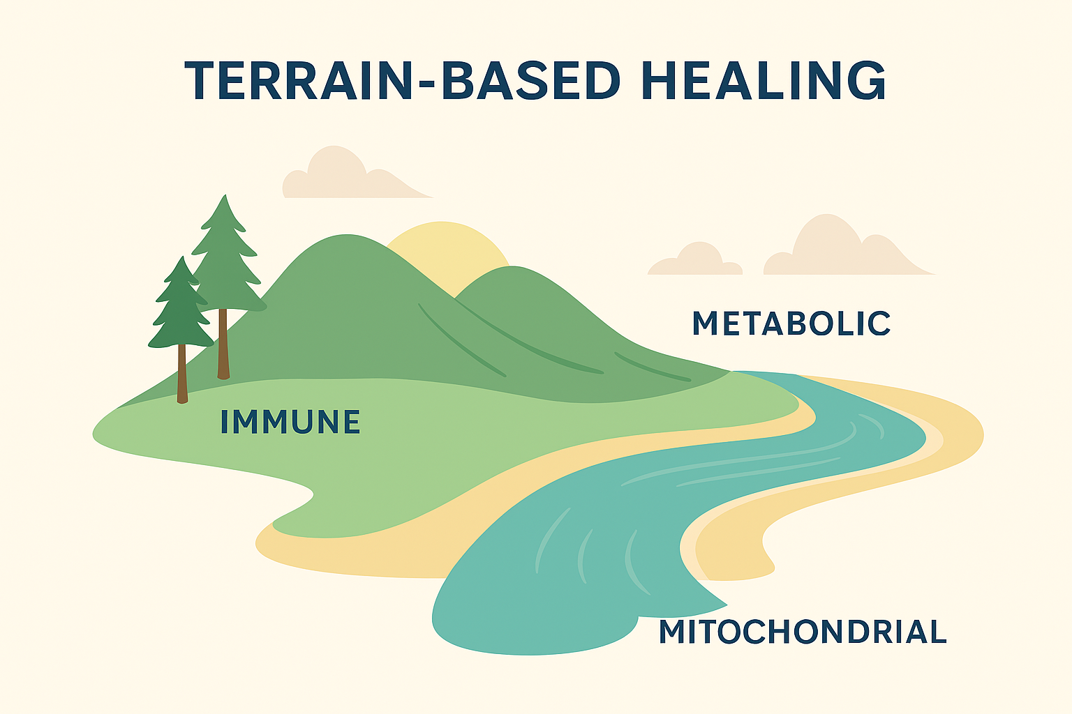 Terrain-based healing map with biological systems labeled