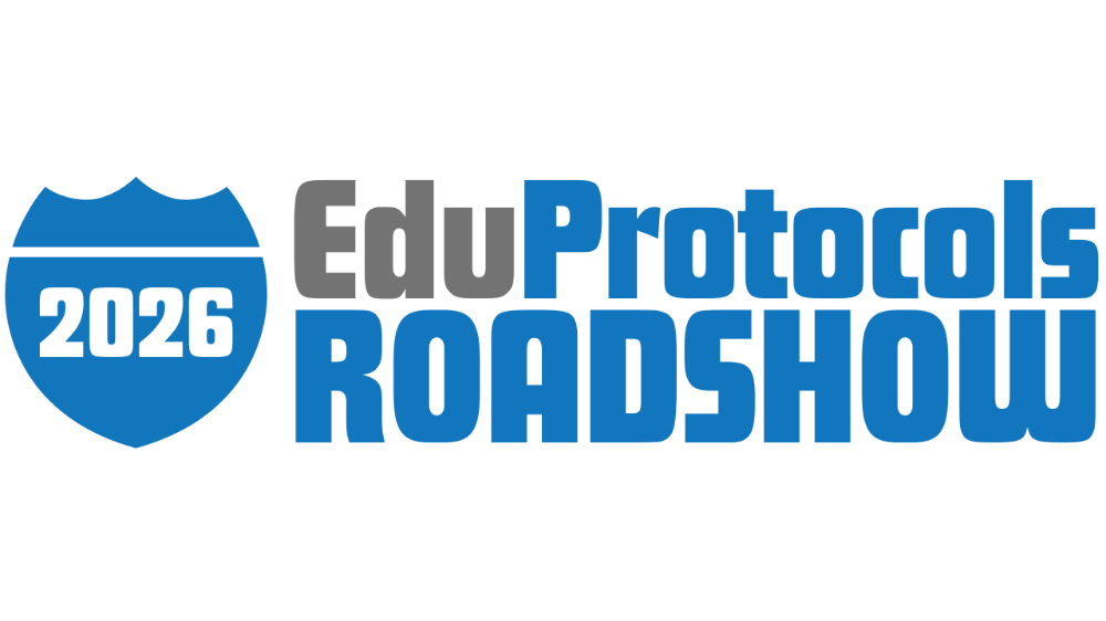Road sign with the words EduProtocols Plus Road Show 2026