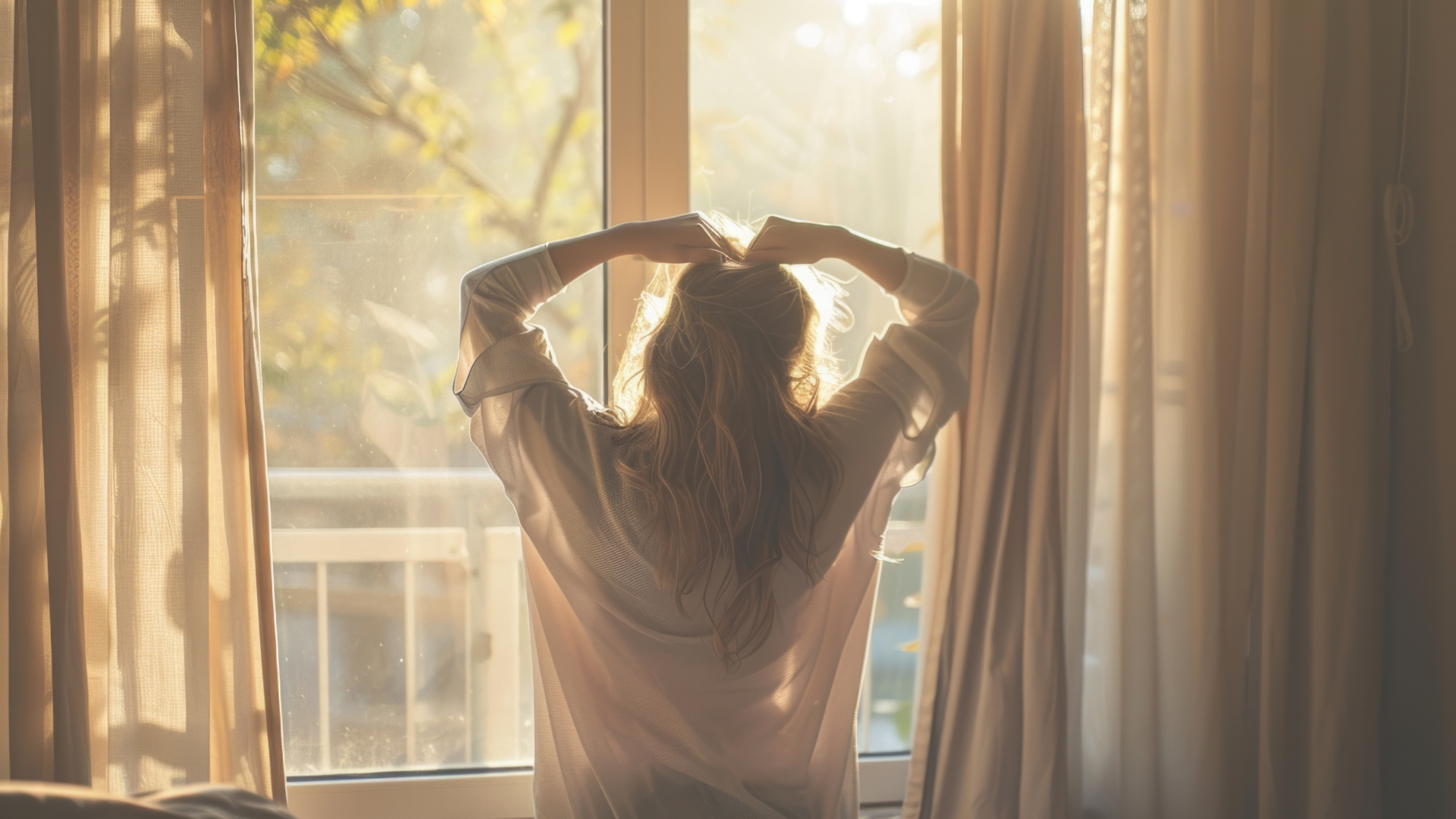Zacht ochtendlicht tussen gordijnen, een stille plek waar het zenuwstelsel tot rust komt en het lichaam kan landen.