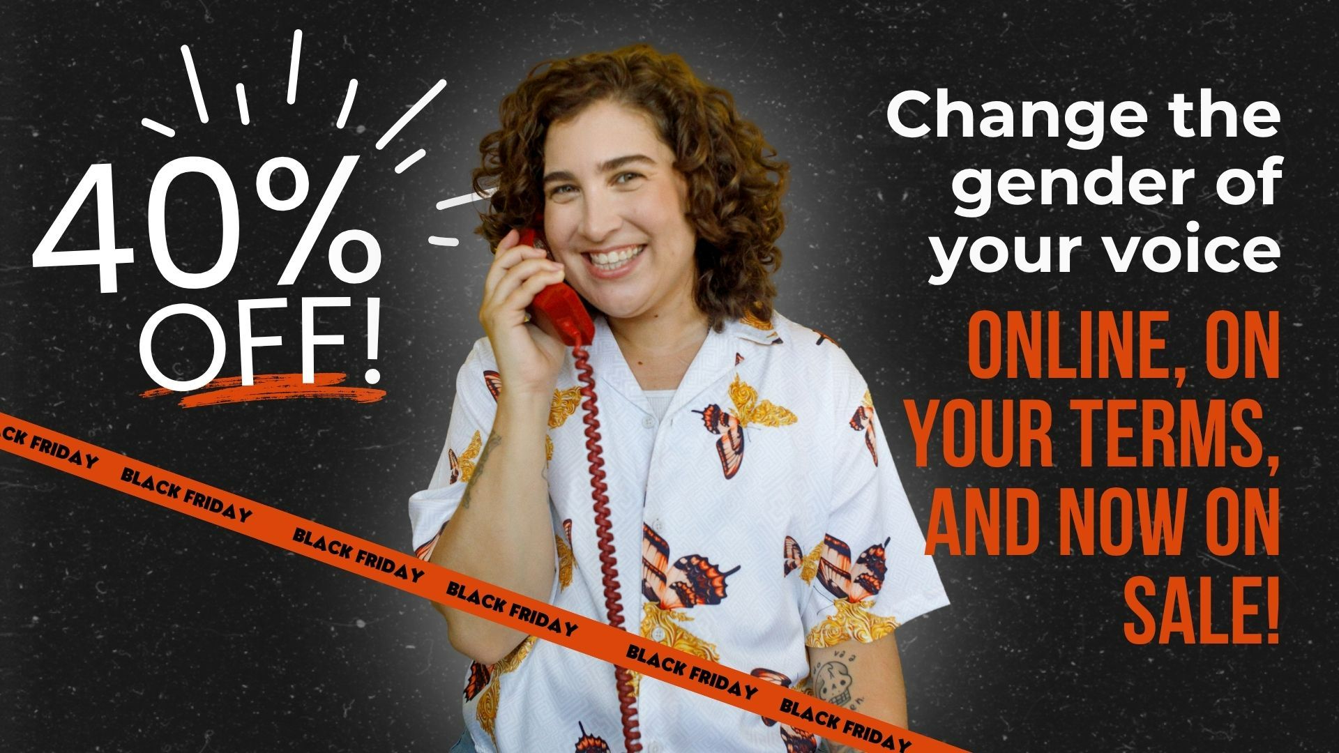 Black Friday 2025 sale banner for trans voice training courses showing 40% discount offer