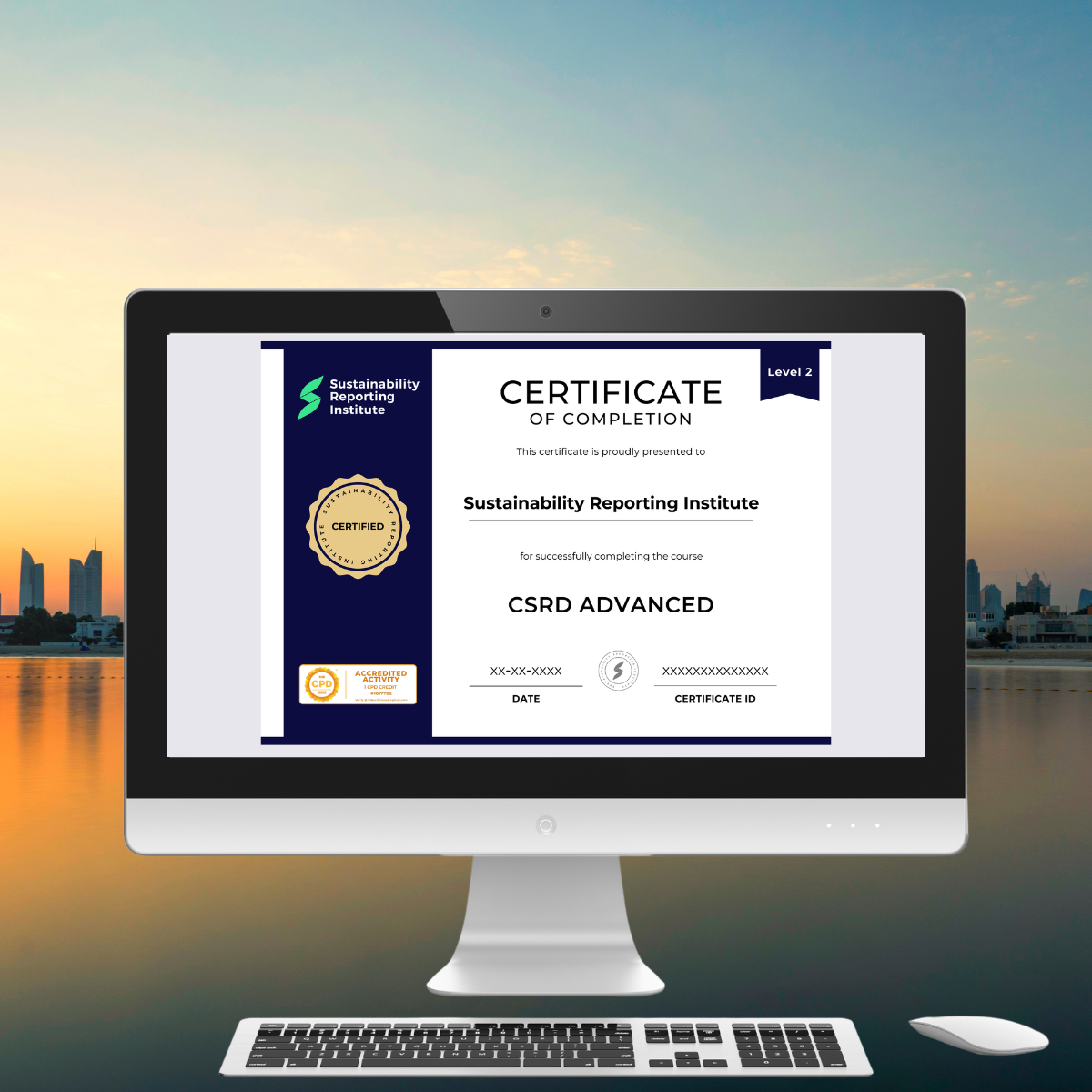 CSRD Advanced certification displayed on a computer screen for sustainability reporting training