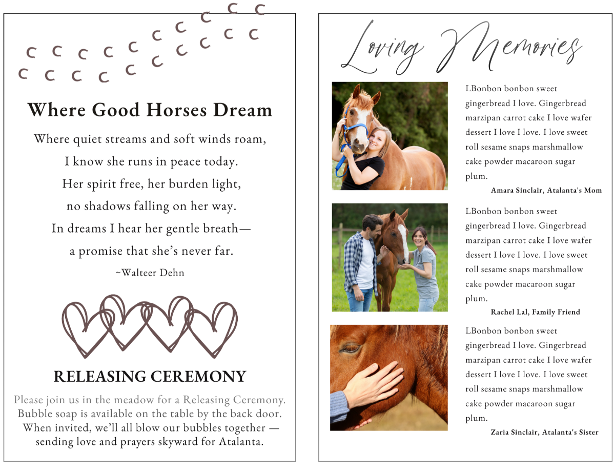 Pages featuring a gentle remembrance poem and heartfelt tributes, designed to honor a bond built on trust, love, and companionship.