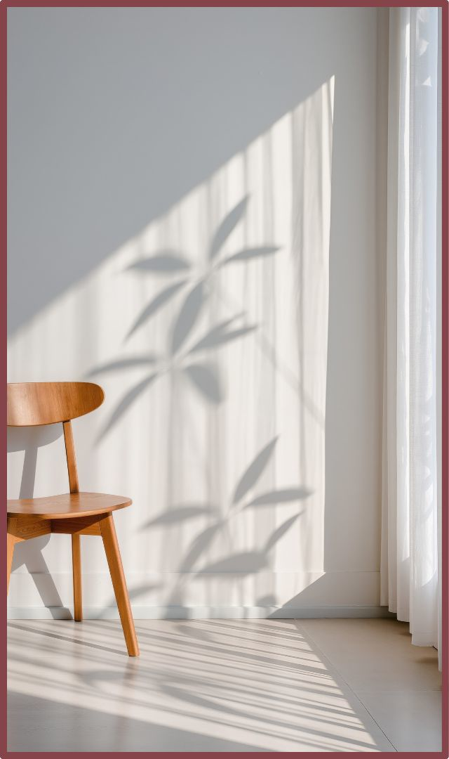 Minimalist interiors with warm tones, plants, and open windows