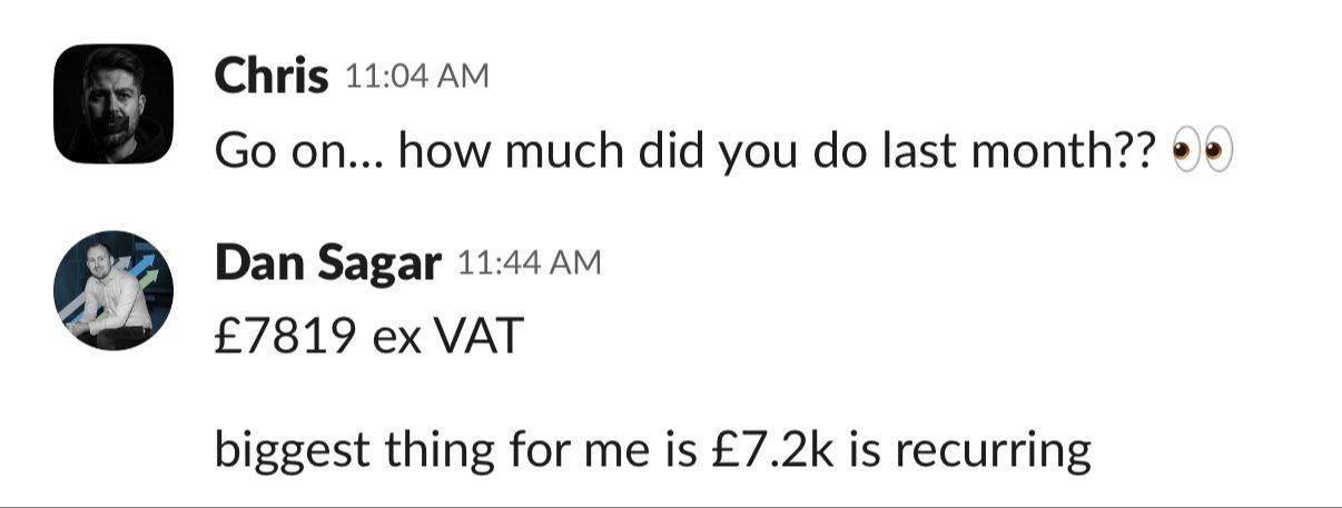 Dan Sagar's Slack message about his recurring revenue