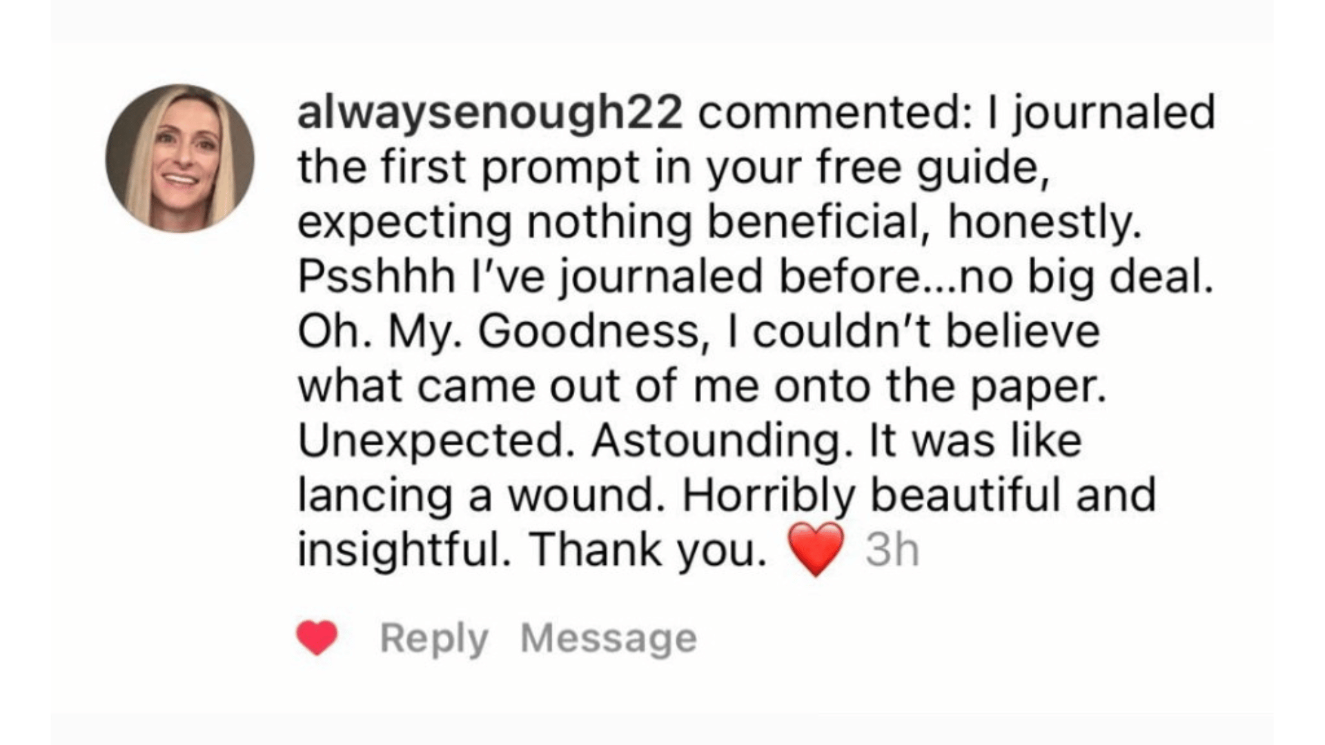 testimonial for Jennifer Arnspiger resolve somatic trauma through writing