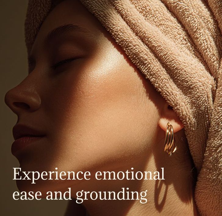 Woman closes her eyes, relaxing and feeling inner calm
