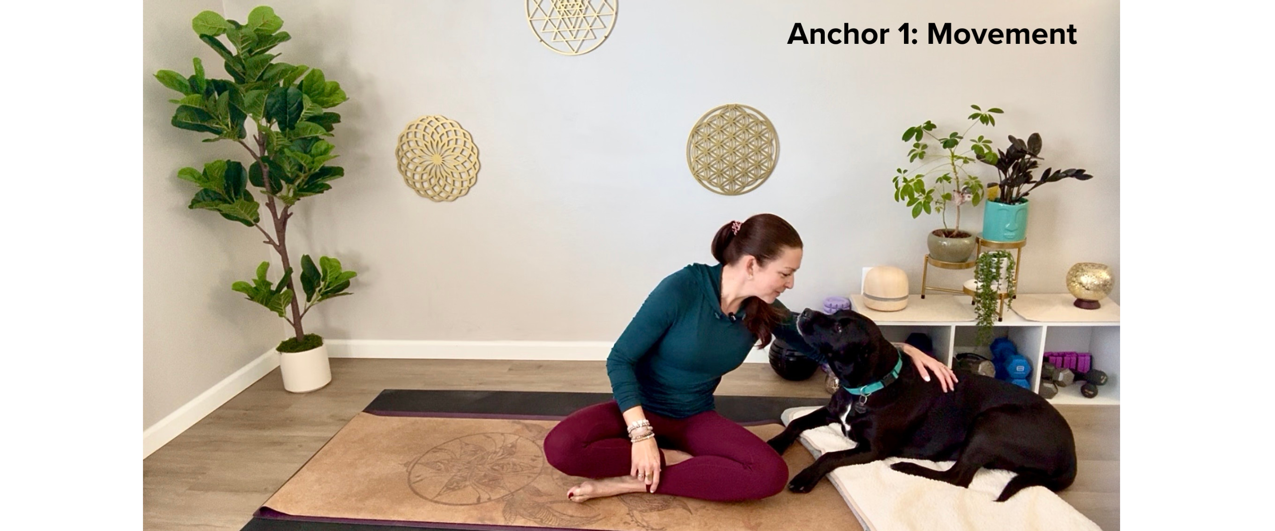 Anchor 1: Movement That Rebuilds. NASM Certified Personal Trainer and colon cancer survivor Sara on her yoga mat with Ernesto, leading body-weight movement videos for cancer survivors after treatment.