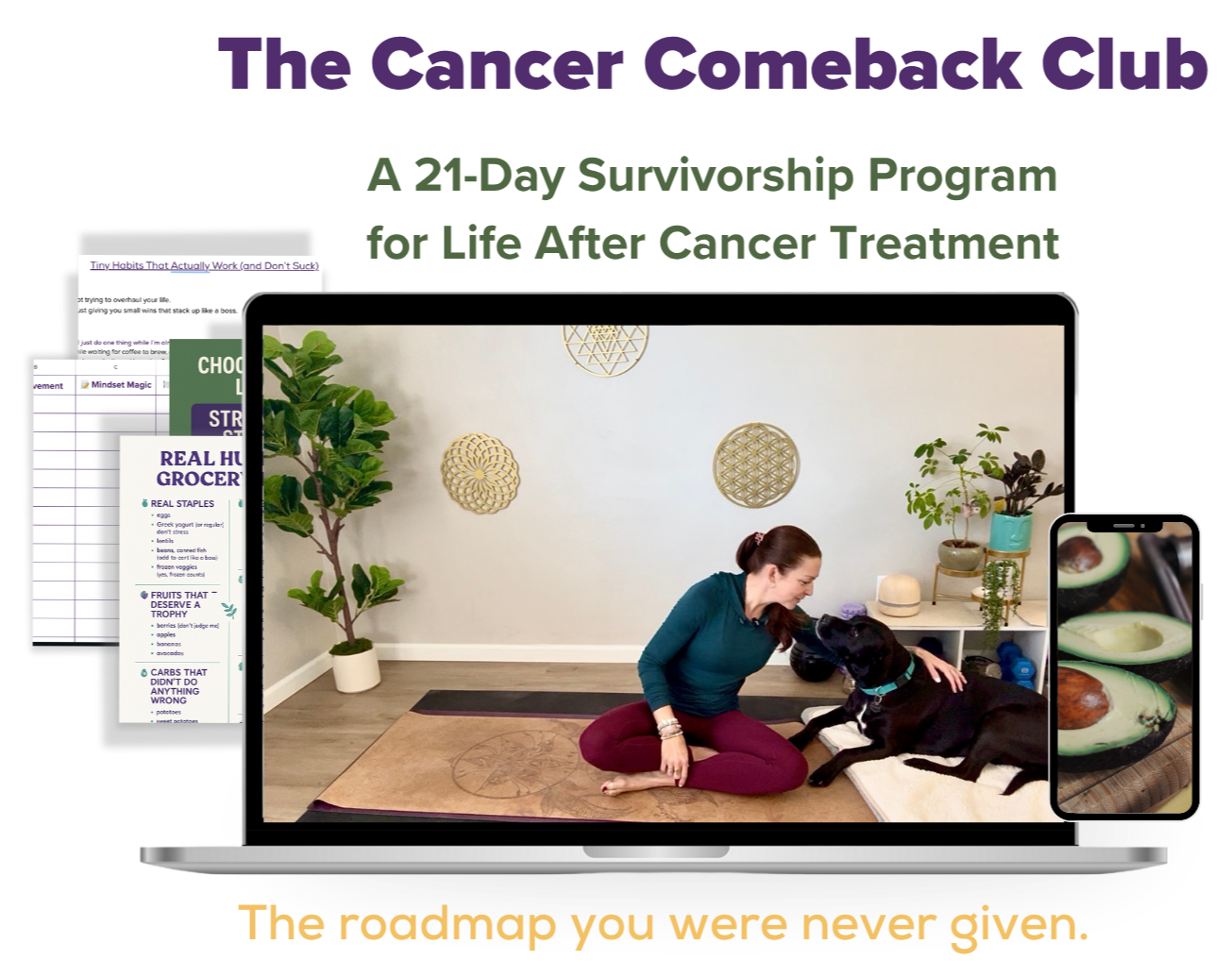 The Cancer Comeback Club: a 21-Day Survivorship Program for Life After Cancer Treatment. The roadmap you were never given. Includes daily movement videos, Food for Healing lessons, and printable cancer recovery resources.