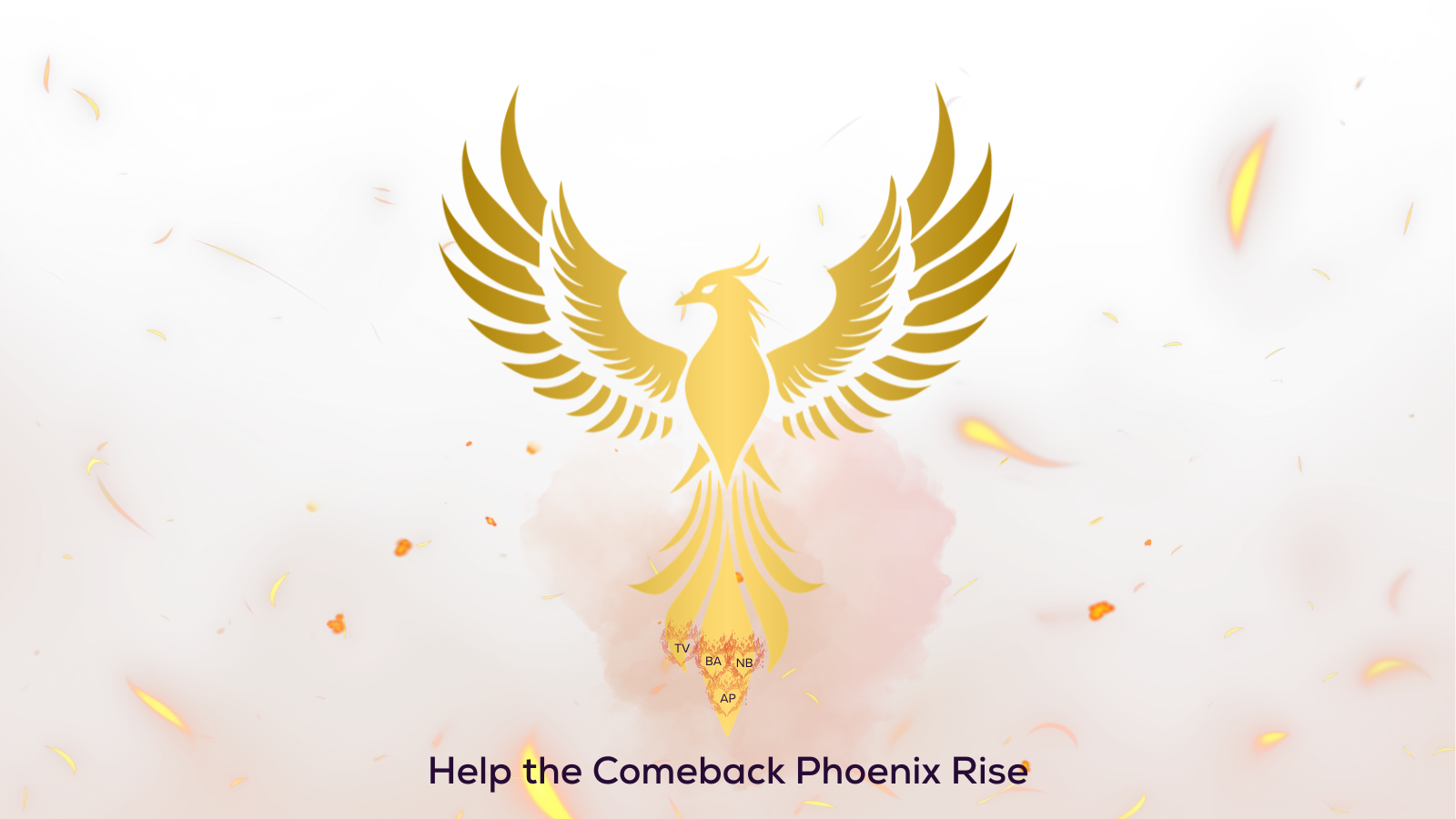 The Cancer Comeback Club's golden Comeback Phoenix rising with flame feathers, symbolizing sponsored cancer survivors rebuilding their lives after cancer treatment.