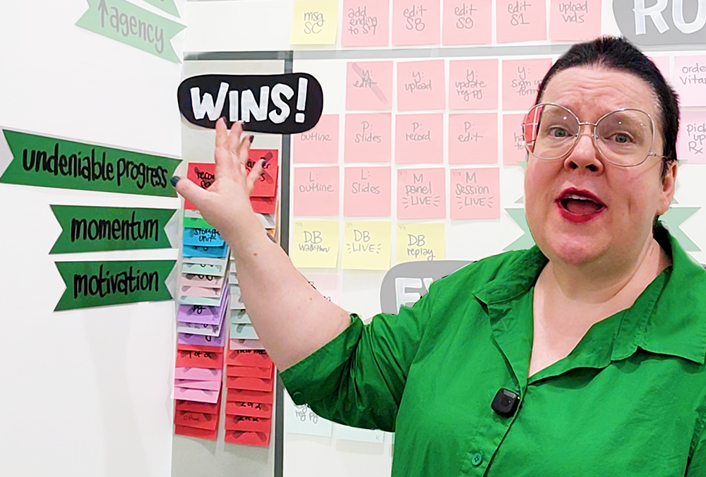 Completed tasks in the win column of a tangible to-do list showing visible progress