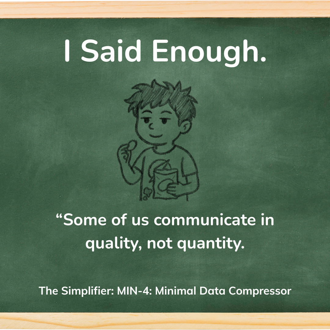 Chalkboard-style card titled The Decider showing the line ‘I Already Decided’ with humorous diagnostic text about the Autonomous Output Terminal.