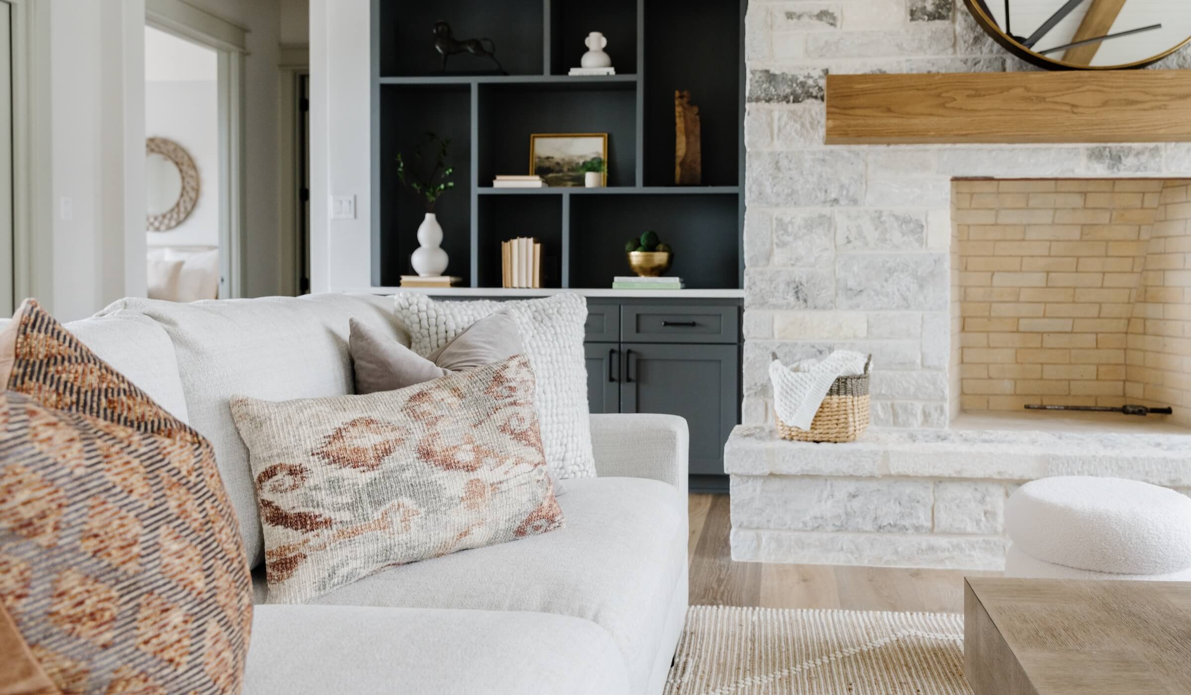 staged living room furniture and accessories