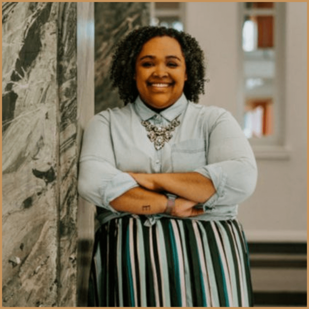 Amy Staley, LCSW, smiling in a black top beside the course description for Vicarious Trauma, part of the Trauma Training series
