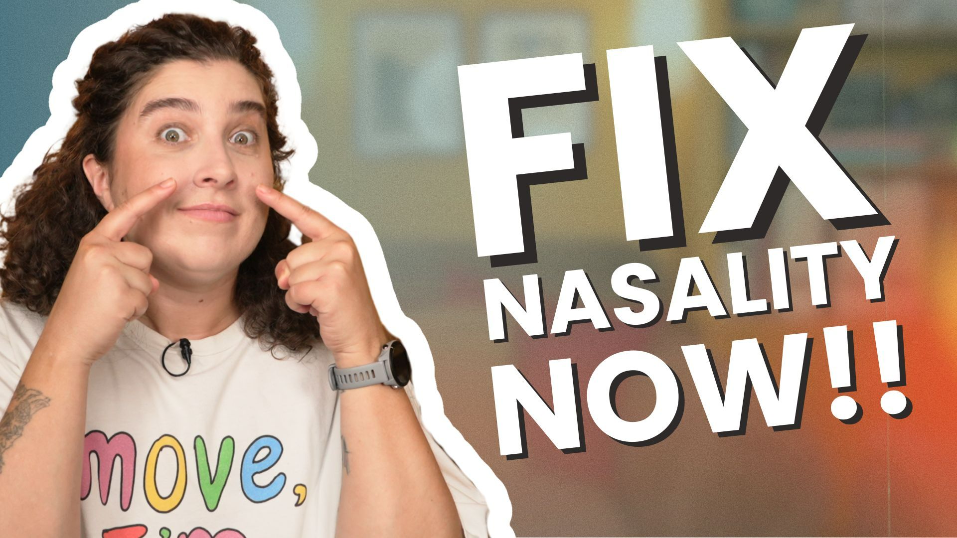 Hand gesture demonstrating how to check for nasal voice quality during trans voice training