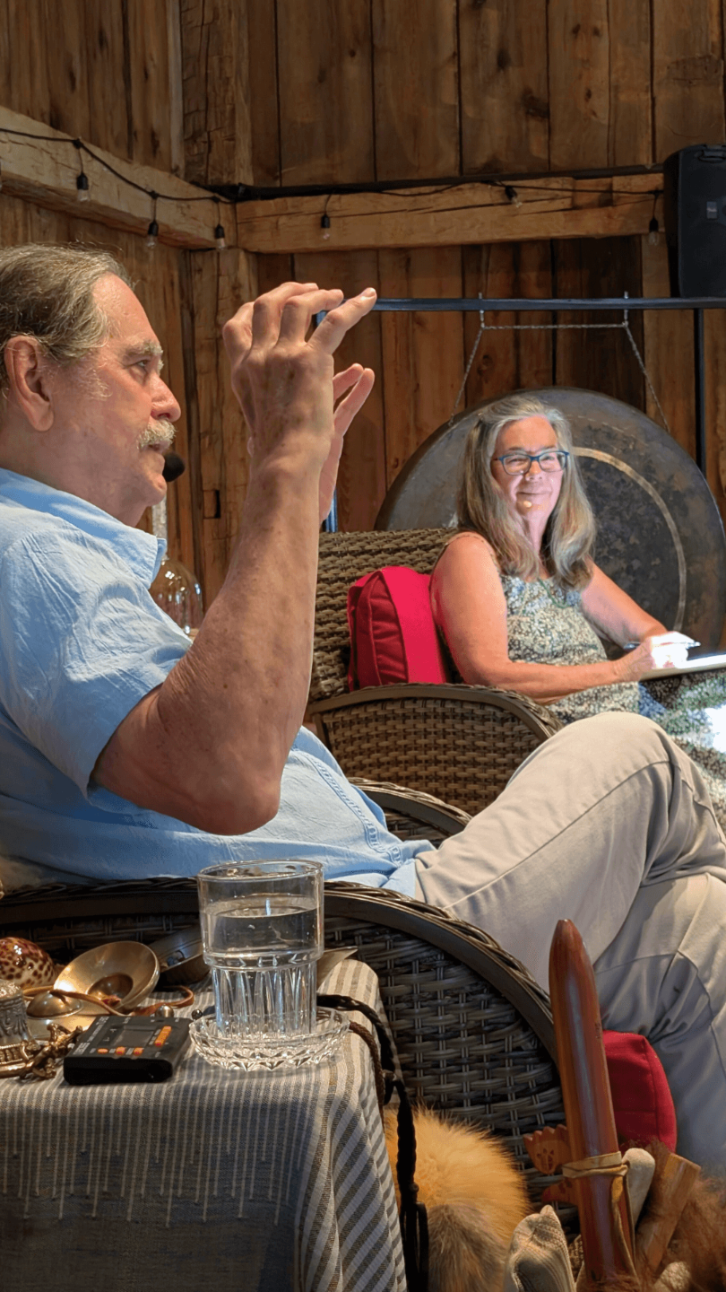Zacciah Blackburn and Dorothy Stone presenting at a sound healing retreat in Vermont