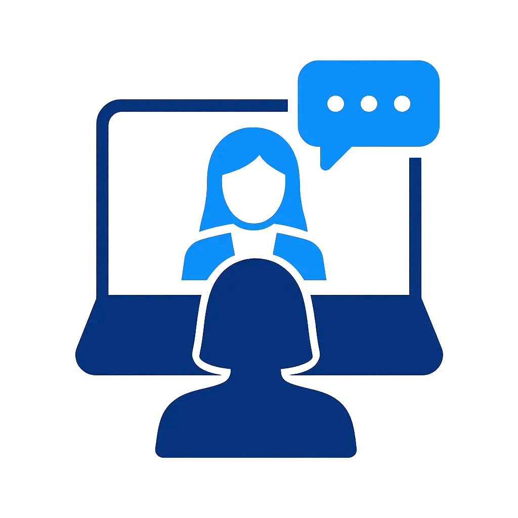 Icon representing a personalized one-to-one private Greek lesson online with a teacher and student.