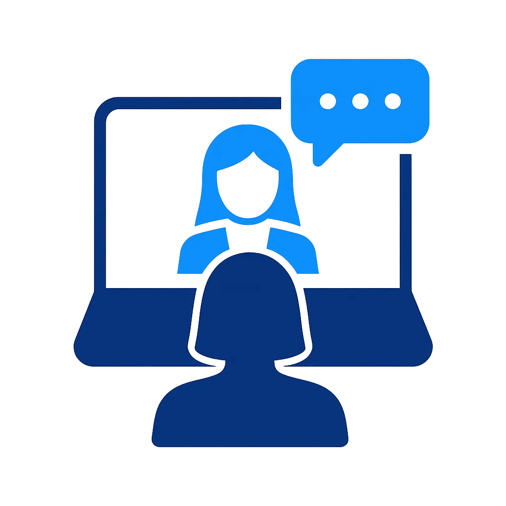 Icon representing a personalized one-to-one private Greek lesson online with a teacher and student.