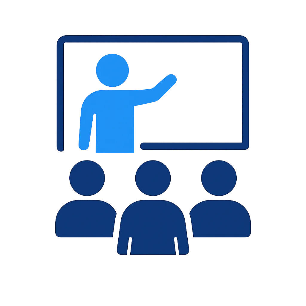 Icon showing a small group for semi-private Greek classes, featuring a teacher and a few students.