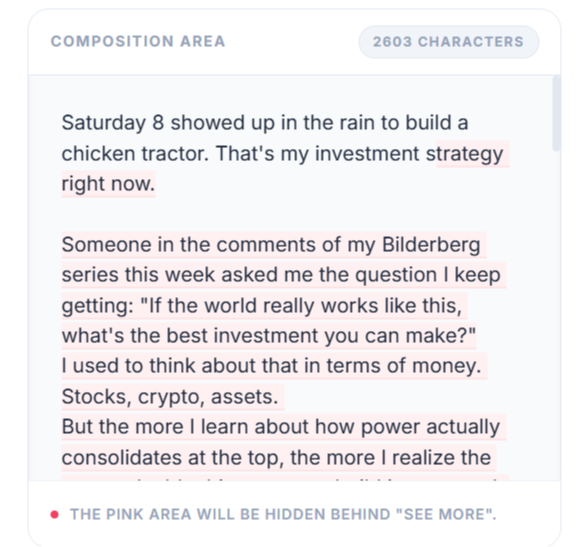 Pink indicator showing what gets hidden below the See More cutoff