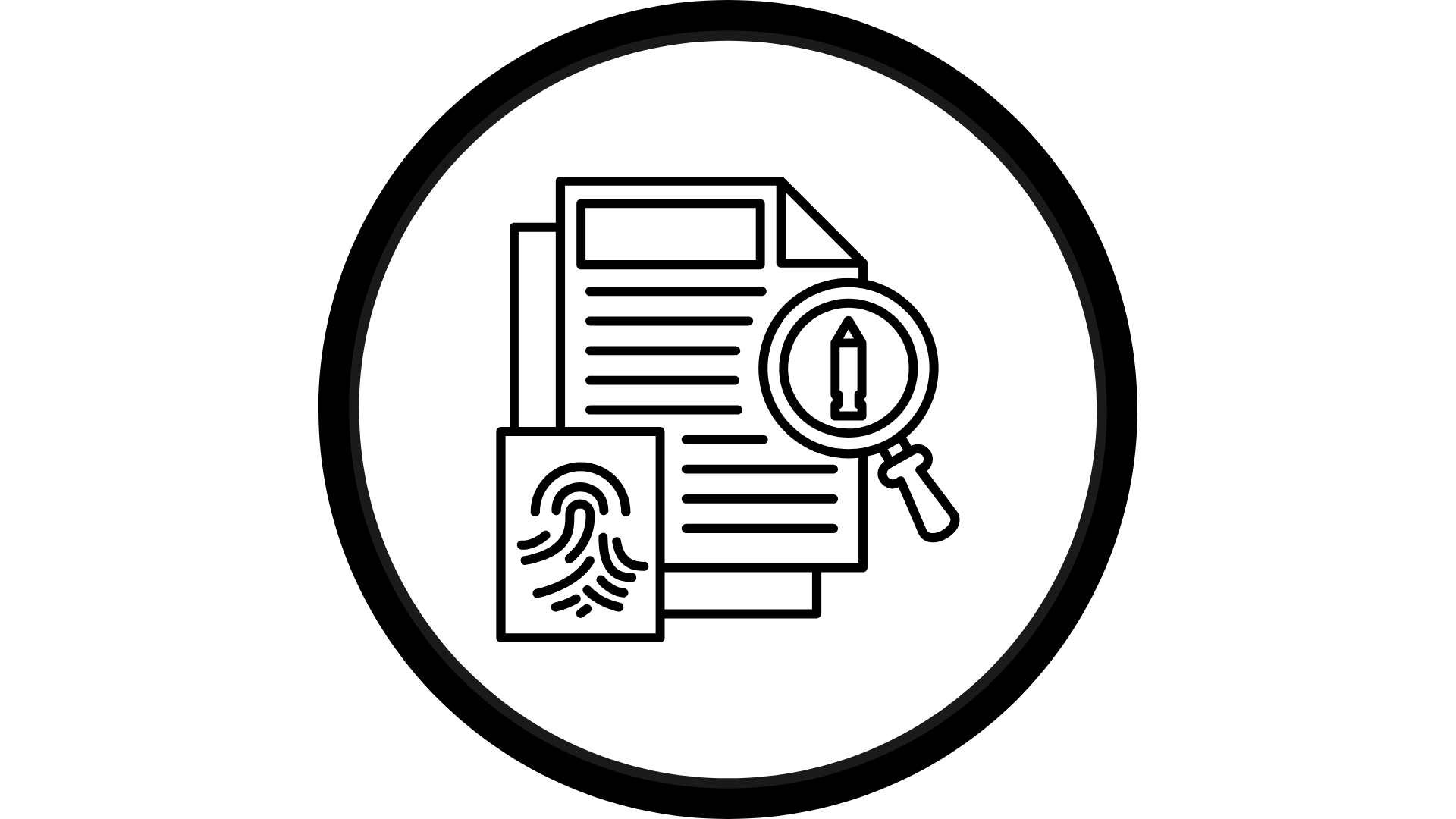 Line drawing of paper with magnifying glass