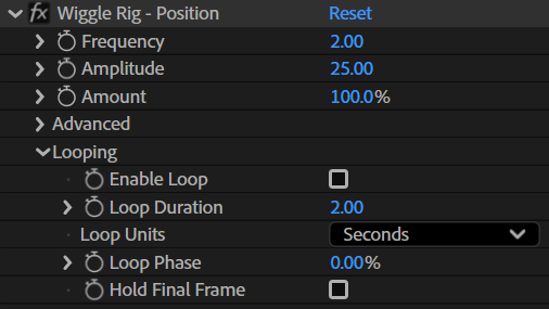 Controls for Texture Looper, an Adobe After Effects script created by Jake Bartlett