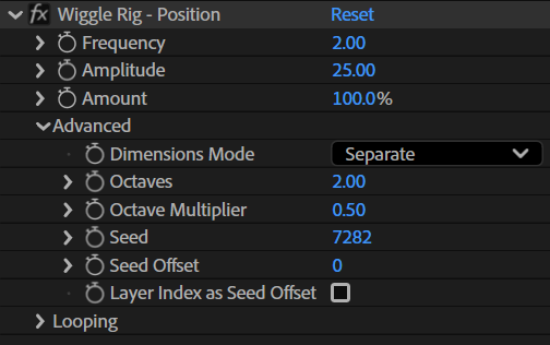 Controls for Texture Looper, an Adobe After Effects script created by Jake Bartlett