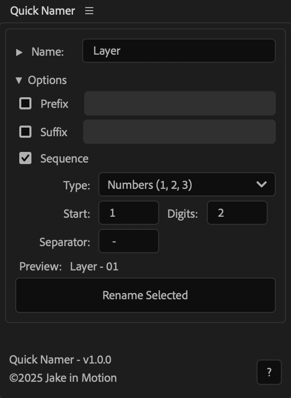 Controls for Texture Looper, an Adobe After Effects script created by Jake Bartlett