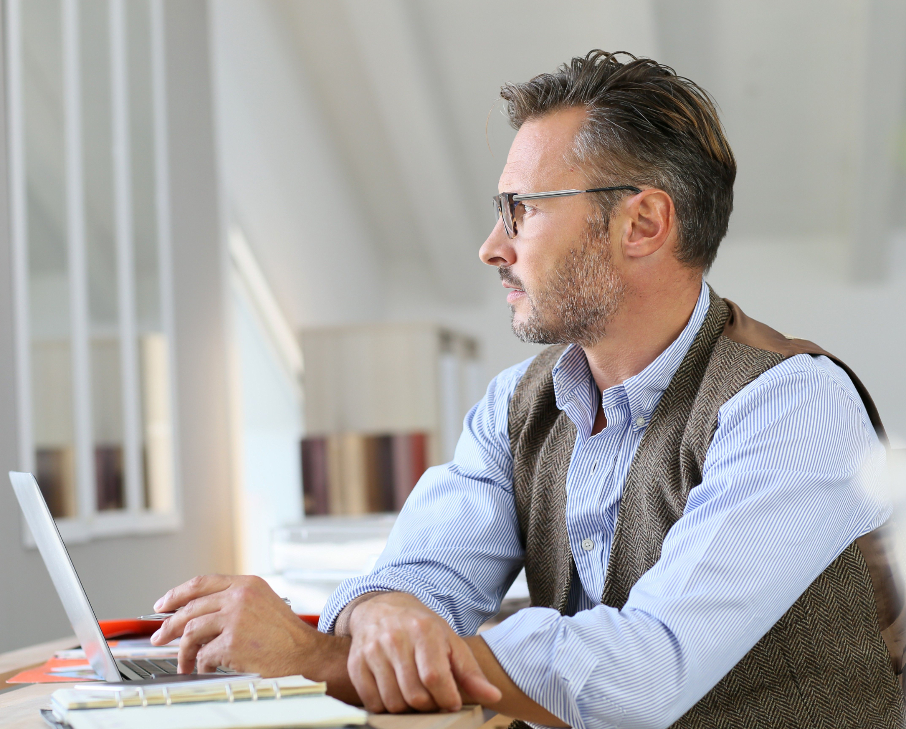 Business Man Working on Computer