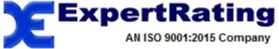 A rectangular logo for ExpertRating featuring a stylized blue “ER” monogram on the left that resembles two interlocking curved shapes, followed by the word “ExpertRating” in bold blue letters. Beneath the company name is a smaller tagline in black text that reads “An ISO 9001:2015 Company.”