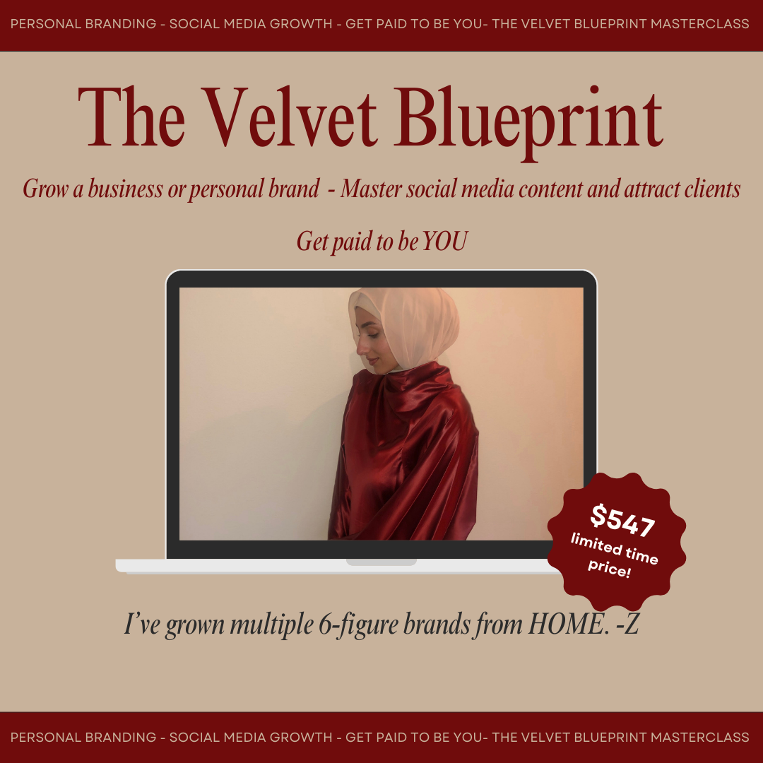 Social Media Growth + Personal Brand Masterclass  The Velvet Blueprint for building a premium brand, mastering social platforms, and turning visibility into income.  This is the exact strategy that earned me a $2,000,000 acquisition offer for my first startup. It transformed my audience from 10k unengaged followers to over 100k in under a year. No gatekeeping, no fluff. Just the systems, frameworks, and psychology-backed tactics I’ve used to grow brands, close deals, and help clients monetize their influence.  If you’ve ever wondered how creators and entrepreneurs rise quickly while staying authentic, this masterclass shows you every step.  Who is this for? Women who are ready to elevate their digital presence. Coaches, content creators, aspiring public speakers, entrepreneurs, and anyone ready to turn their story into leverage.   What You Get Inside the Velvet Blueprint Masterclass ✨ Build a Premium Personal Brand Craft a brand that positions you as the expert, elevates your pricing, and attracts opportunities instead of chasing them.  ✨ Grow from 100 to 100K Followers A proven roadmap for rapid, organic growth using content psychology, platform algorithms, and audience trust-building.  ✨ Go Viral and Monetize Learn how to create high-converting viral content, turn views into income, and build systems that generate revenue long after the post goes live.  ✨ Strategies That Have Helped Hundreds Win These methods have guided clients through brand transformations, niche positioning, monetization, and explosive platform growth.  ✨ Personal Brand Questionnaire A guided framework to clarify your identity, messaging, voice, and content pillars. The foundation of your digital empire.  ✨ Storytelling Guide + Template Craft an unforgettable signature story that makes people follow you, remember you, and buy from you.  ✨ Bonus: The Velvet Negotiator Masterclass Refine your presence, communicate with confidence, and negotiate with feminine authority. ($179 value — included for free)