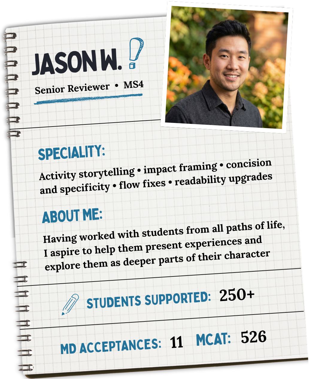 Jason's tutor showcase (senior reviewer & MS4)