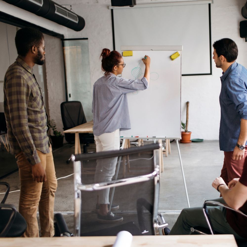 Tech startup, writing on white board