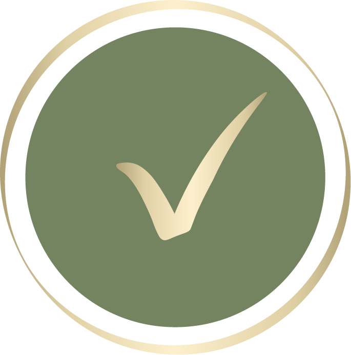 oikein merkki vihreän pyöreän ikonin sisällä kultaisella reunustuksella