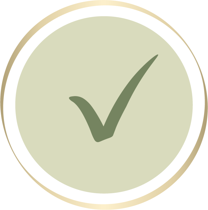 oikein merkki vihreän pyöreän ikonin sisällä kultaisella reunustuksella