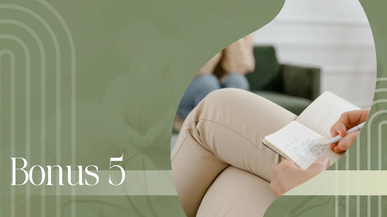 ole psyykkisesti vahva verkkovalmennuksen bonuksen kansi, jossa terapeutti tekee muistiinpanoja