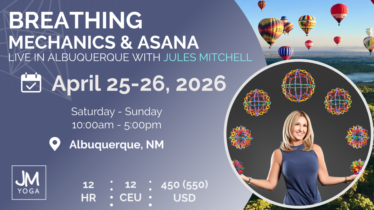 Jules Mitchell leads a Yoga Breathing Mechanics workshop in Albuquerque New Mexico