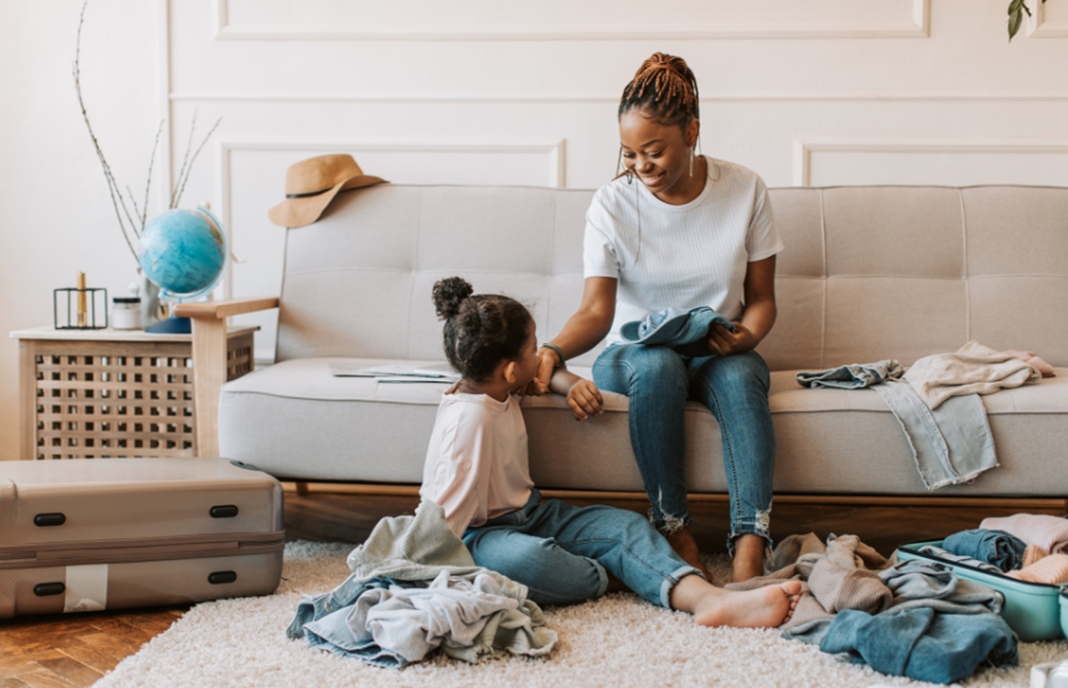 Mother and child on couch